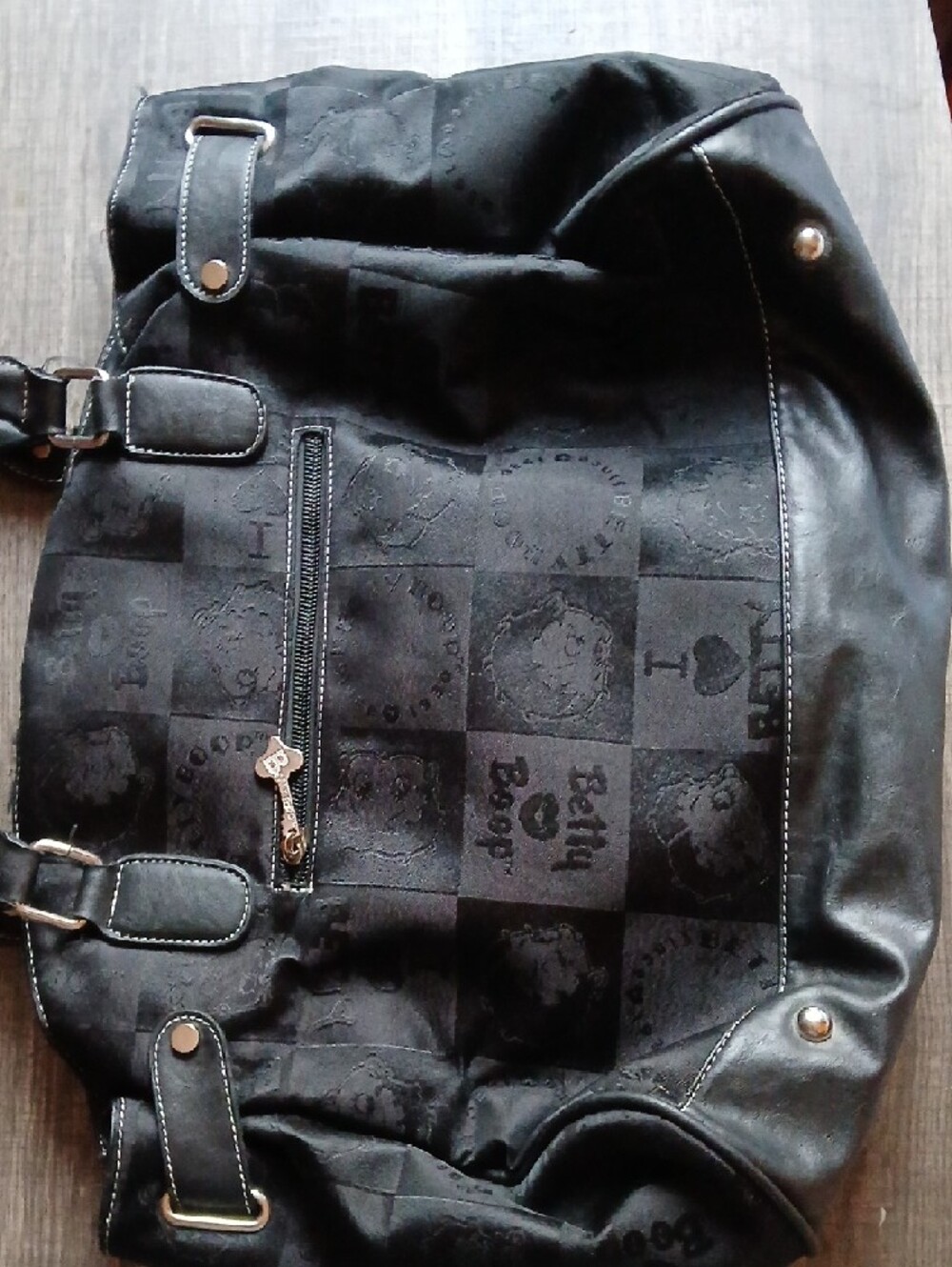 Betty Boop Black Patent Tote with Enamel Character Medallion - Picture 3 of 4